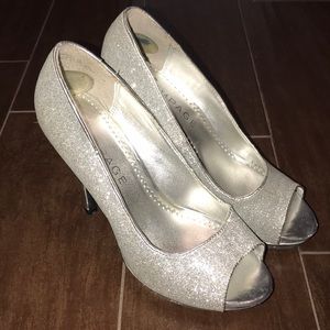 Sparkly open toe heels